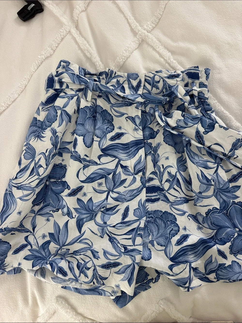 H&M Blue Floral Paperbag Waist Mini Skirt